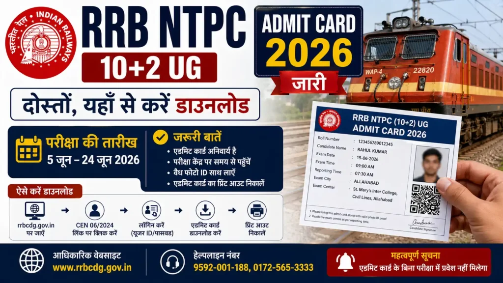 RRB NTPC 10+2 UG Admit Card 2026